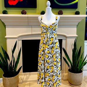 White House Black Market lemon print Midi sundress size 8